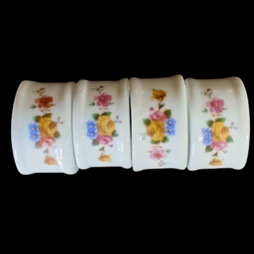 Napkin Rings Holders Vintage Porcelain Floral Set Of 4 - Picture 7 of 7